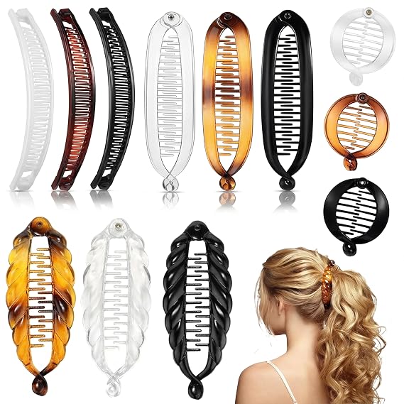 Chuangdi 12 Pcs Banana Clips Hair Clip for Women 4 Styles Classic Mix | Large Fishtail Clincher Comb, Thick Thin Volumizing Hair, Vintage Banana Clips Ponytail Hair Holder for girls