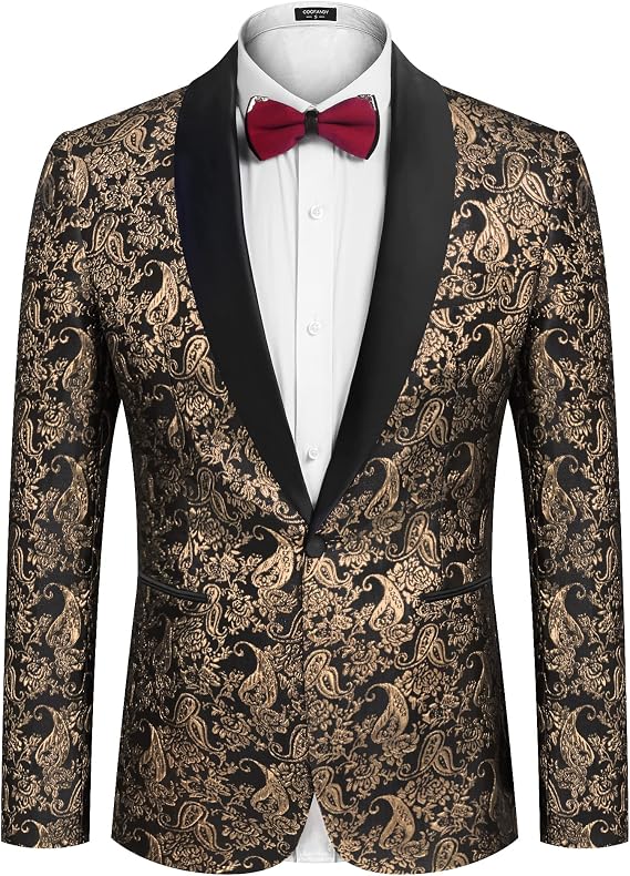COOFANDY Men's Floral Tuxedo Jacket Jacquard Suit Jacket Slim Fit Blazer for Wedding, Prom, Dinner