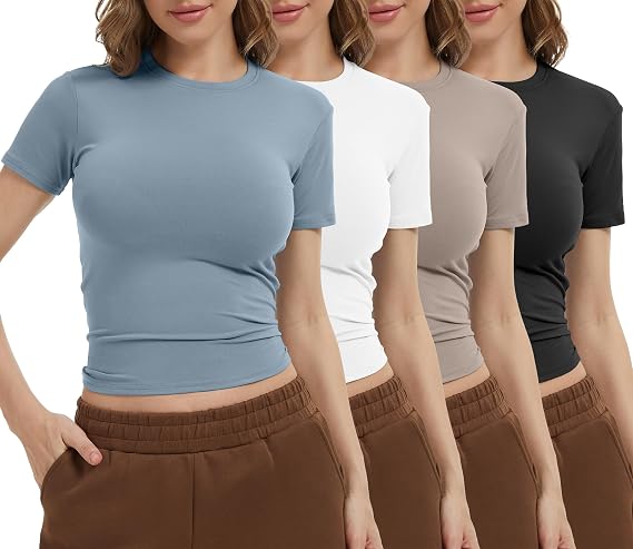 Dalavch 4 Pack Women's Workout Shirts Compression Short Sleeve