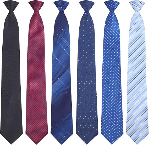 Janmercy 6 Pcs Clip on Ties for Men, Striped Solid Plaid Dots Necktie