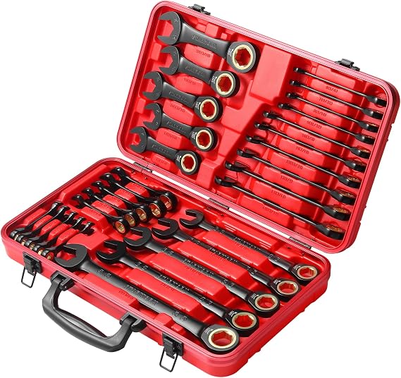 STARWORK True Mechanic™ 30-Piece 120T SAE and Metric Ratchet Wrench Set, Gift Series with Red Case, Professional
