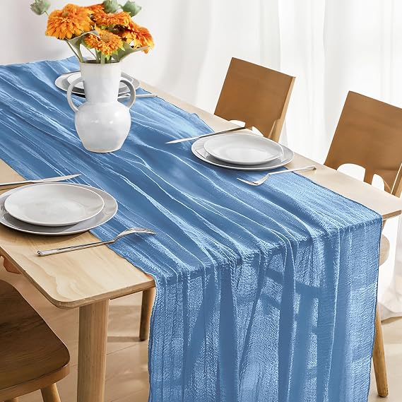 JOYIT 1 Pack Light Blue Cheesecloth Table Runner, 35 x 120 Inches | Light Blue gauze adds fresh and airy texture for showers, birthdays and weddings; 1 runner, 35 x 120 inches each.