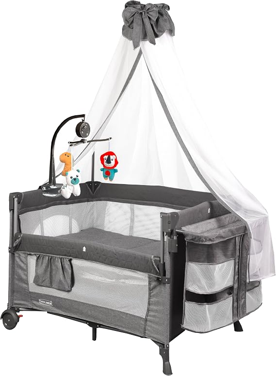 Holmer Coolstyle Premium Cibinlikli Dönenceli Anne Yanı Oyun Parkı Beşik 70x110cm Koyu Gri