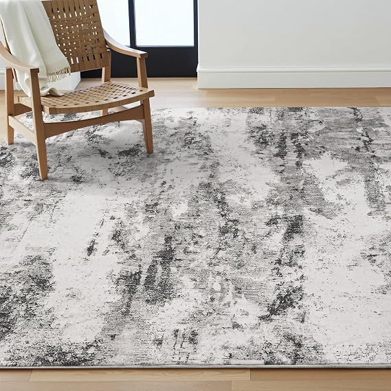 Asrug Abstract Area Rug 3x5 Feet - Black and Grey Rug Non-Slip, Living Room Bedroom Kitchen Carpet, Floor Mats Washable 3'x5', Easy Clean Soft Indoor Floor Decor for Office Bathroom,Black/Grey/White