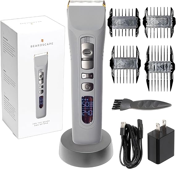 Brio Beardscape V1 Cordless Beard Trimmer for Men with Ceramic Blade, Gray | Beard Trimmer, interchangeable guards, Low-Friction, Precision Grooming for Beard & Body 4-Hour Battery Time