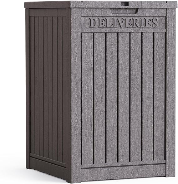 48 Gallon Large Package Delivery Box,Storage Box with Lockable Secure,Double-Wall Resin Outdoor Package Delivery and Waterproof Deck Box for Porch, Curbside (Grey)