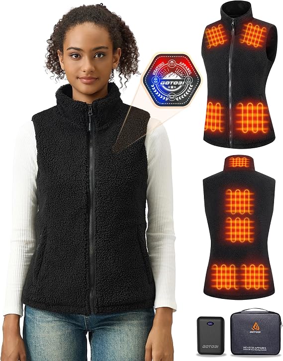 Fuzzy Sherpa Fleece Heated Vest Women, 9 Heating Zones