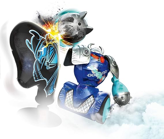 YCOO Robo Kombat Viking Single-Pack Hilarious Battling Robots with Cool Punching Sound Effects and 5 Actions(Blue/Grey/Black) Include Punching Bag