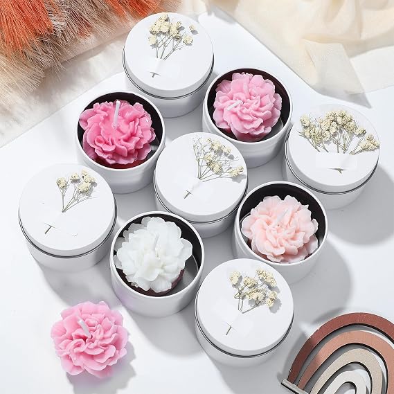 Threlaco 12 Pcs Flower Bridal Candles Set Bridesmaid Gift,Pink Gradient