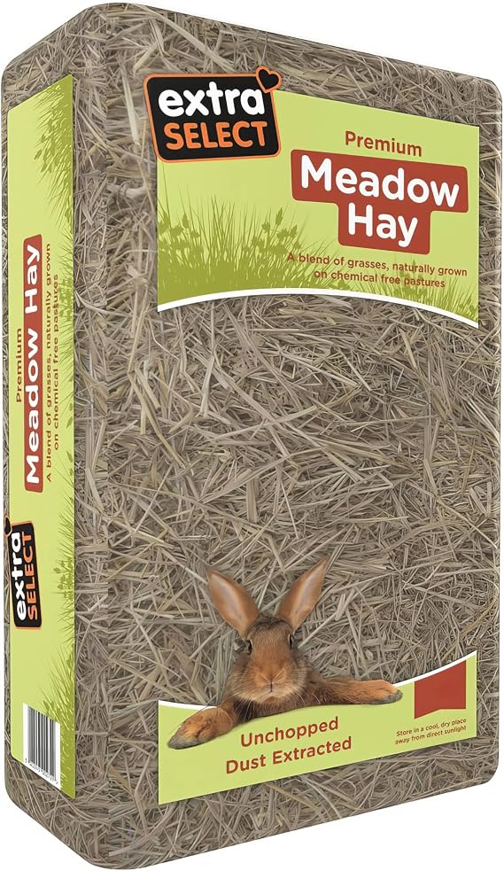 Extra Select Premium Meadow Hay for Small Animals - UK Sourced ideal Rabbit Food, Hay for Guinea Pigs, Hedgehogs, etc - 1kg