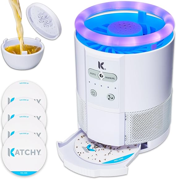 Katchy Duo Indoor Fly Trap with Scent Pod Day & Night Effective Mosquito, Fruit Fly, Gnat & Small Moth Killer Non-Zapper Trap with UV Bug Light & Fan Suction (White)