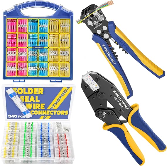 haisstronica 340PCS Solder Seal Wire Connectors+Self-Adjusting Wire Stripper+Crimping Tool+620PCS Heat Shrink Wire Butt Connectors kit