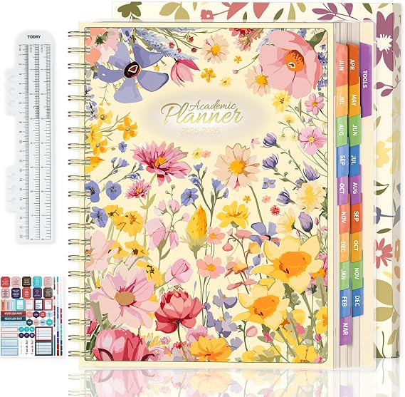8.5 x11 Academic Planner 2025-2026, June 2025 - Dec 2026 Weekly and Monthly Planner with Colorful Tabs, 19 Months Hardcover College Daily Calendar Organizer for Student Teacher (Floral)