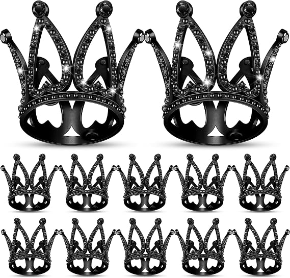 Yulejo 12 Pcs Mini Crowns for Flower Bouquets Cake Topper, Black