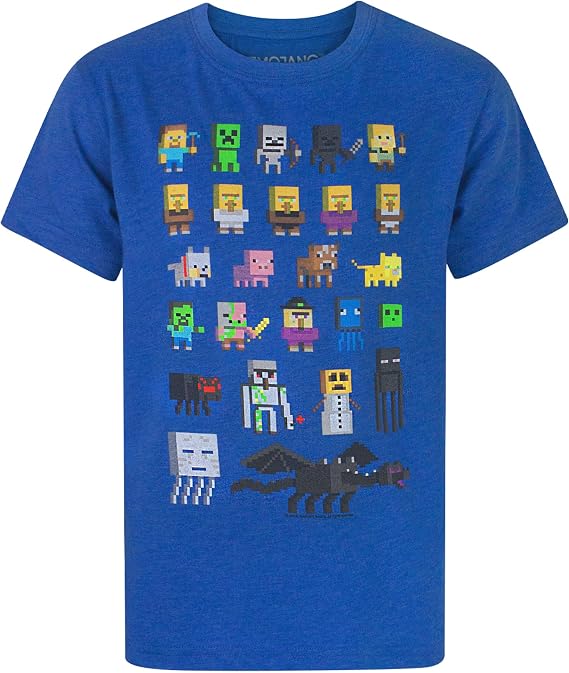 Minecraft Sprites Characters Boys Short Sleeve Blue T-Shirt US Size: 7-8 Years Color: Blue