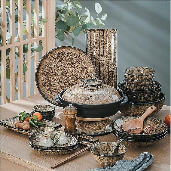 Stylish Dishes Set for Luxury Restaurant and Home Japanese Creative Plate and Bowl Sets Dish Set Service for 8 for 2 6 10 People Microwave Oven Dishwasher Safe (Size : 37Pcs)