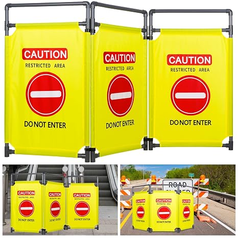 3 Panels Safety Barricade Heavy Duty PVC Frame 5.8FT Foldable Security