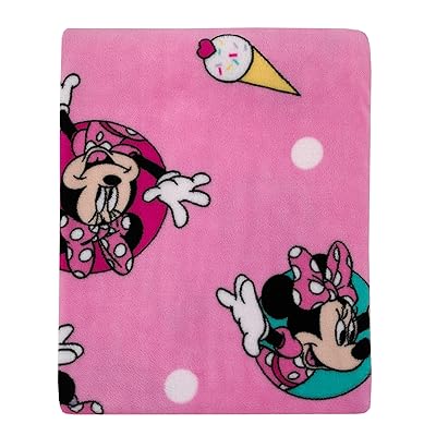 Disney Minnie Mouse Lets Party Pink, Lavender, and Yellow Balloons, Ice-Cream Cones, Cupcakes, and Confetti Super Soft Toddler Blanket
