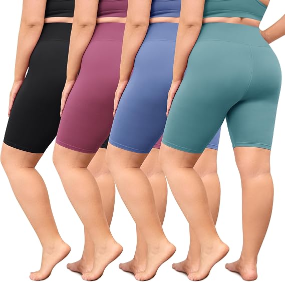 VALANDY Creamlush 4 Pack Plus Size 8" High Waisted Women's Biker Shorts