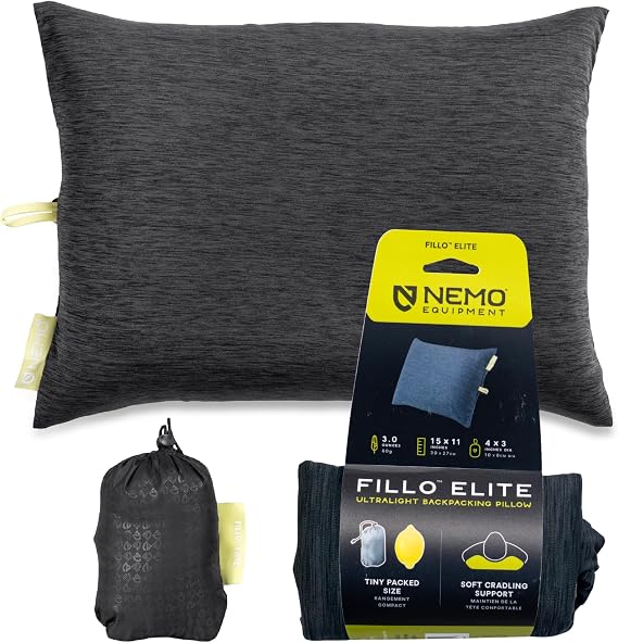 NEMO Equipment Fillo Elite Camping Pillow - Black Pearl/Citron