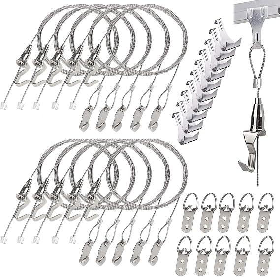 SPROUTER 10 Pack - Picture Rail Hanging System, Silver Molding Hooks and Cables