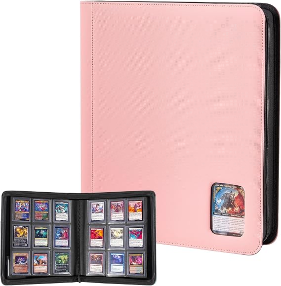 ProCase Top Loader Binder, 9 Pocket Holds 324 Toploaders, Pink | Non-PVC Pockets Waterproof PU Leather Binder for Trading Cards or Sports Cards, Compatible with TCG, MTG in 3"x4" Toploader