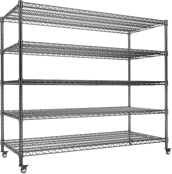 AIRAJ 60 W Storage Shelves Heavy Duty | 5 Tier Wire Shelving | 3500 LBS Metal Shelving | Garage Shelving Units and Storage | Rolling Wire Rack with Wheels | Adjustable Layer Height | 60W24D72 H