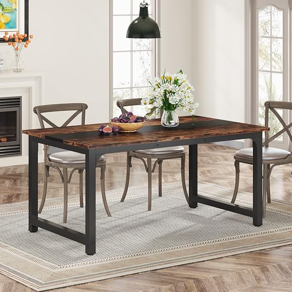 Tribesigns Dining Table 63 x 80 cm Industrial Kitchen Table for 4-6 People Rectangular Dining Table for Dining Room Kitchen Living Room with Sturdy Metal Legs