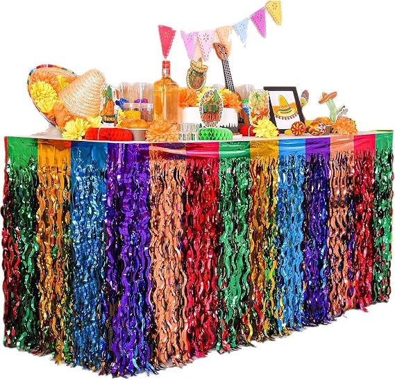 4Pcs Rainbow Metallic Tinsel Foil Fringe Table Skirts