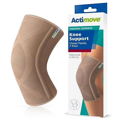 Actimove Everyday Supports Knee Support Closed Patella 2 Stays Helps with Pain Relief and Swelling For Chronic Knee Pain and Overuse Knee Injuries Left/Right Wear Beige, Medium