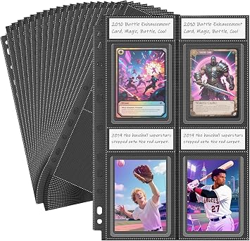 Top Loader Sleeves 4 Pocket, 20 Pack Toploader Binder Pages for 3x4 Baseball Card Protectors, 160 Pockets Trading Card Sleeves Binder Sheets, Hard Plastic Card Storage Sleeves for 3 Ring Binder