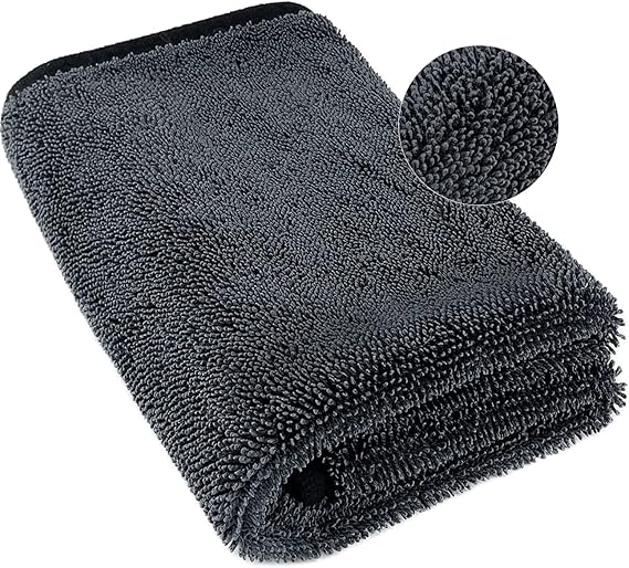 Microfiber Towel Car Drying Detailing Wash Cloth Car Care, Grey-Black