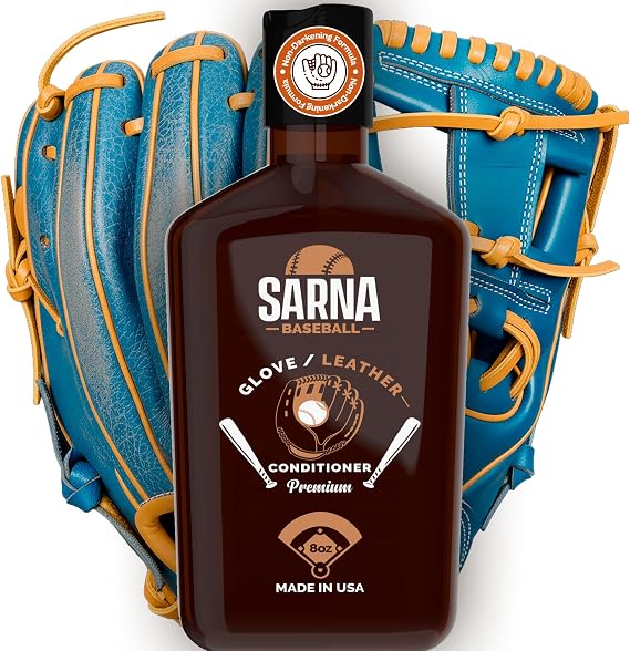 SARNA BASEBALL Glove Conditioner, Liquid, 8 Oz Water-Based, Non-Darkening, No Sticky Residue Glove Conditioner for Mitts, Baseball & Softball Gear Made in USA