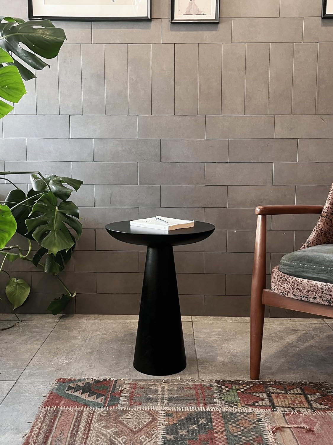 Tekli Zigon Mantar Sehpa Mushroom | Masif Ahşap Modern Yan Sehpa (Siyah)