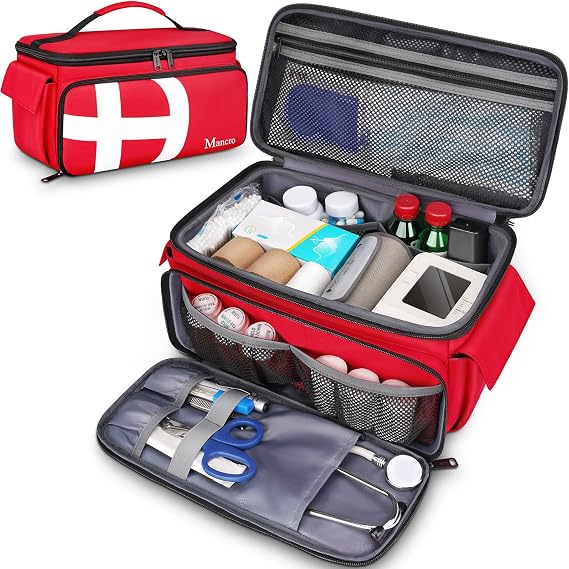Mancro First Aid Bags Empty, Medical Travel Bag with Multi Pockets | Pill Bottle Organizer for Travel, Home Storage, Trauma Bag for EMT, Doctor, Emergency Bag for Medicine, Medical Supplies