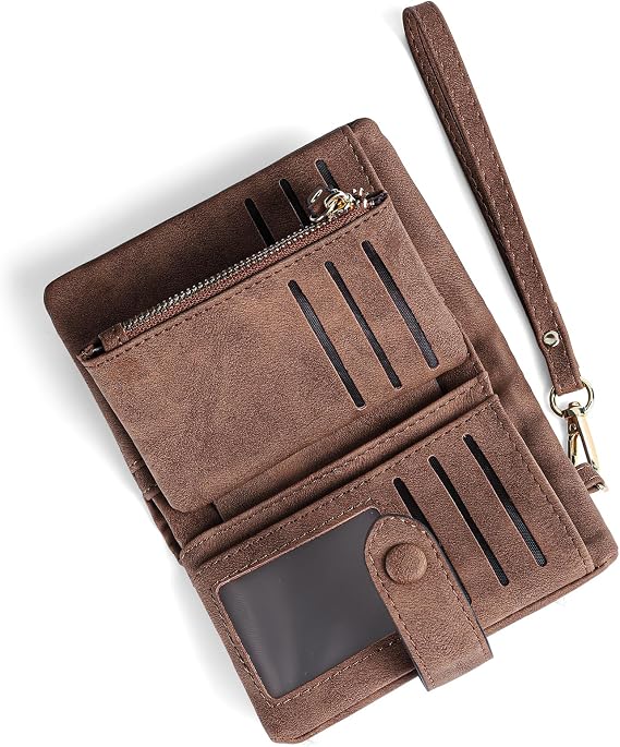 RNIEGA Womens Wallet Small Bifold Leather Wallets Women RFID blocking Ladies Wristlet with Card holder ID window Coin Purse