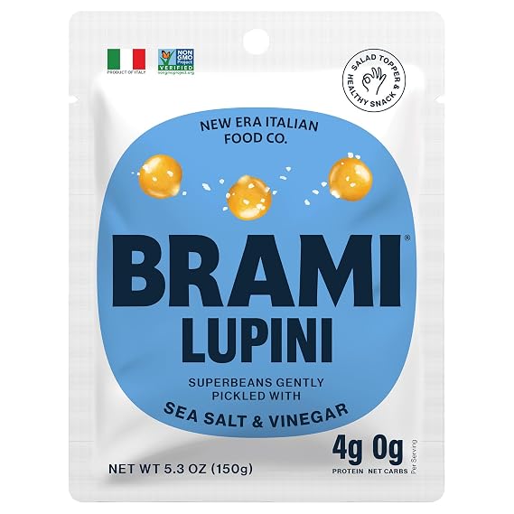 BRAMI Lupini Beans Snacks, Sea Salt & Vinegar | 7g Plant Protein, 0g Net Carbs | Vegan, Vegetarian, Keto, Plant Based, Mediterranean Diet, Healthy Snacks, Non Perishable, 5.3 Ounce (Pack of 1)