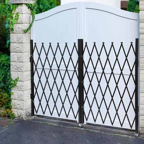 Double Folding Security Gate, 5.25x9.84ft Folding Door Gate, Iron Accordion Security Gate, Flexible Expanding Security Gate, 180 Rolling Barricade Gate, Scissor Gate Door with Keys