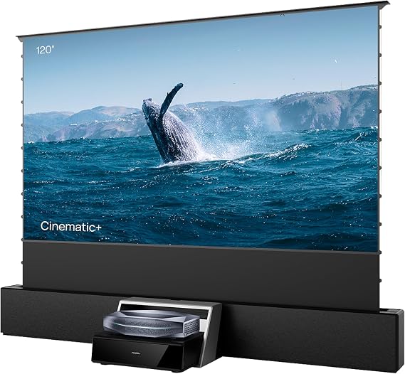 AWOL Aetherion Max 4K 3D UST Projector & 120" Motorized ALR Floor Rising Projector Screen & 120" Universal UST Projector Station(Aetherion Max&ALR-F220&AS-120)