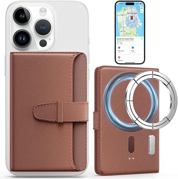 ZtotopCases Magsafe Wallet Work with Apple Find My, Magnetic Leather Card Holder and RFID Blocking Functionality, Magnetic Wallet for iPhone 17/16/15/14/13/12 Series, Fit 3-4 Cards, Brown