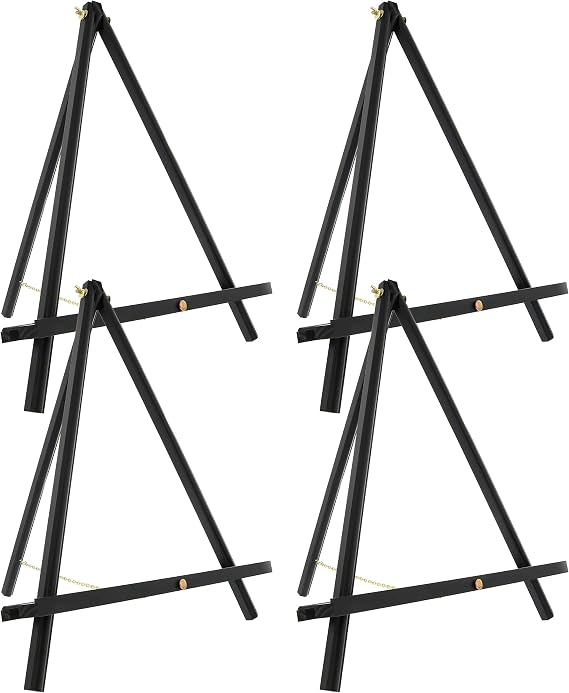 U.S. Art Supply 16" Black Wood Tabletop Easel (4 Pack) - Adjustable A-Frame Canvas Stand for Painting Party & Signs - Table Top Easel for Painting, Canvas Holder, Crafts, Photos, Pictures