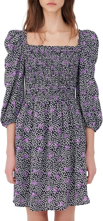 Maje Womens Rappa Floral Print Smocked Dress US 8 / FR 40 Purple