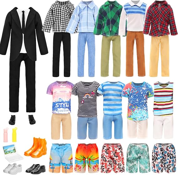 Lot 16 PCS Doll Clothes & Accessories Classic Black Suit for Boy Doll