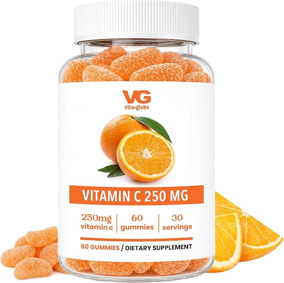 Vita Globe Vitamin C 250mg Gummies with Collagen, Immune Support, Non-GMO