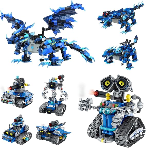 Sillbird Bundle - 2 Items Dragon &Robot Building Kit Christmas STEM Set with Remote Control for Kids Boys Ages 8-12, Technic Buildable Toy for Birthday Gift