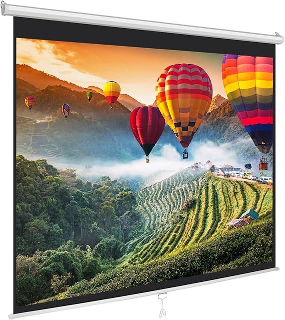 Pyle Manual Pull-Down Projector Screen - Universal 84-inch Roll-Down Retractable Manual Projection Screen w/ Auto-Locking, Adjustable Screen Height, Black Masking Border - 50.3 x 67.3