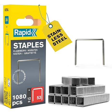 Rapid Stainless Steel Staples for Textiles, Finewire No. 53, Leg Length 10mm, Staple Gun Staples, High-Performance, 1080 Pieces (40109511) | Stainless Steel, High-Performance Staples for Textiles, Staple Gun Staples (40109511)
