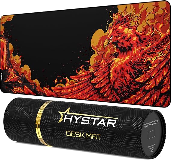Hystar Extended Gaming Mouse Pad | XXL 36" x 16" | 5mm Thick, Waterproof Surface, Smooth Polyester Fabric, and Natural Rubber Base | Mythic Phoenix