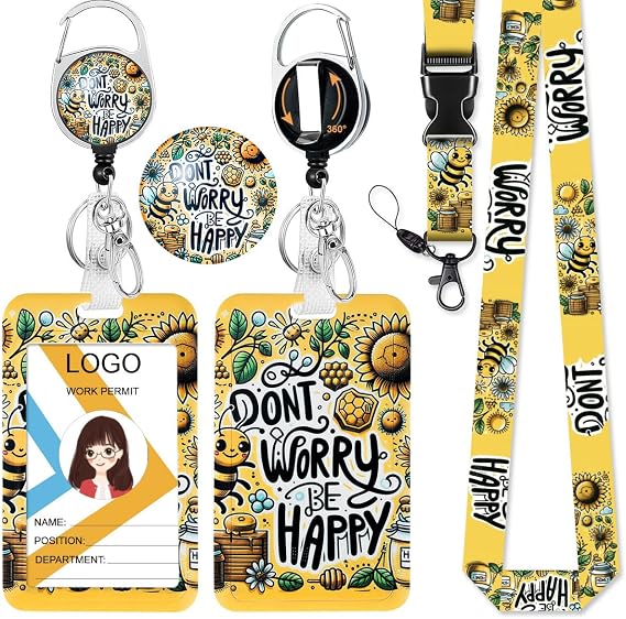 Cute Bee ID Badge Holder with Lanyard and Retractable Badge Reel