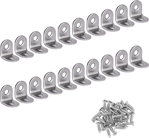 Corner Bracket 90 Degree Right Angle Brackets Stainless Steel Angle Support Corner Braces with Screws for Desk Table Shelf 20 Pack Silver 20 * 20mm